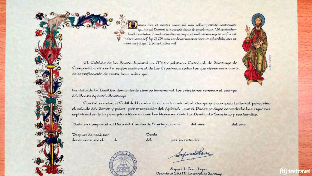 La Compostela y otros certificados del Peregrino - Certificado de distancia