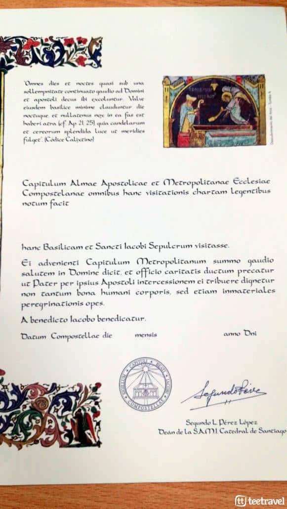 Certificados del Peregrino: Certificado de bienvenida