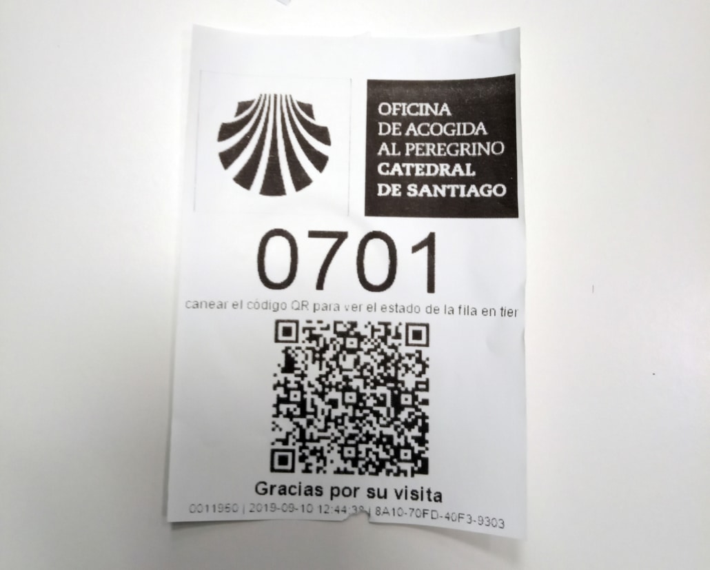 Ticket de espera oficina del peregrino