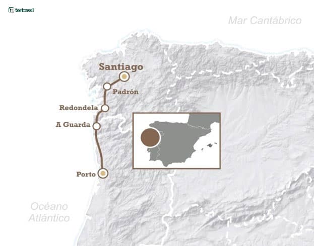 Mapa del Camino Portugués por la Costa