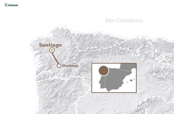 Mapa de la Vía de la Plata desde Ourense