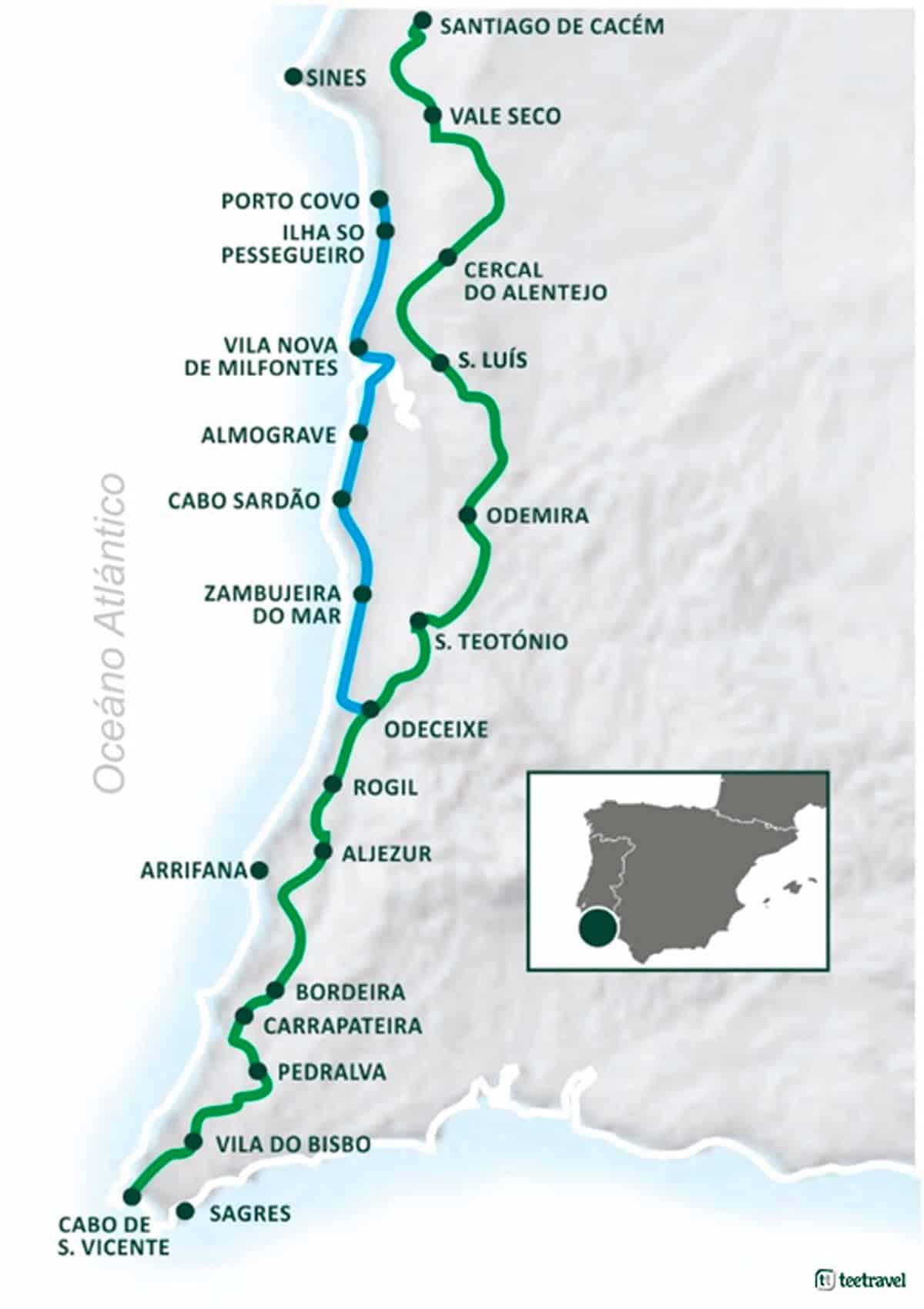 Rota Vicentina - Mapa de las Rutas: Trilho Pescadores y Caminho Histórico