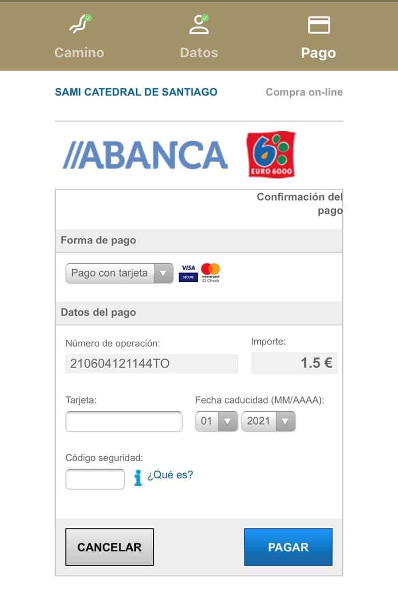 Pago con tarjeta de Crédito - Credencial Digital del Peregrino